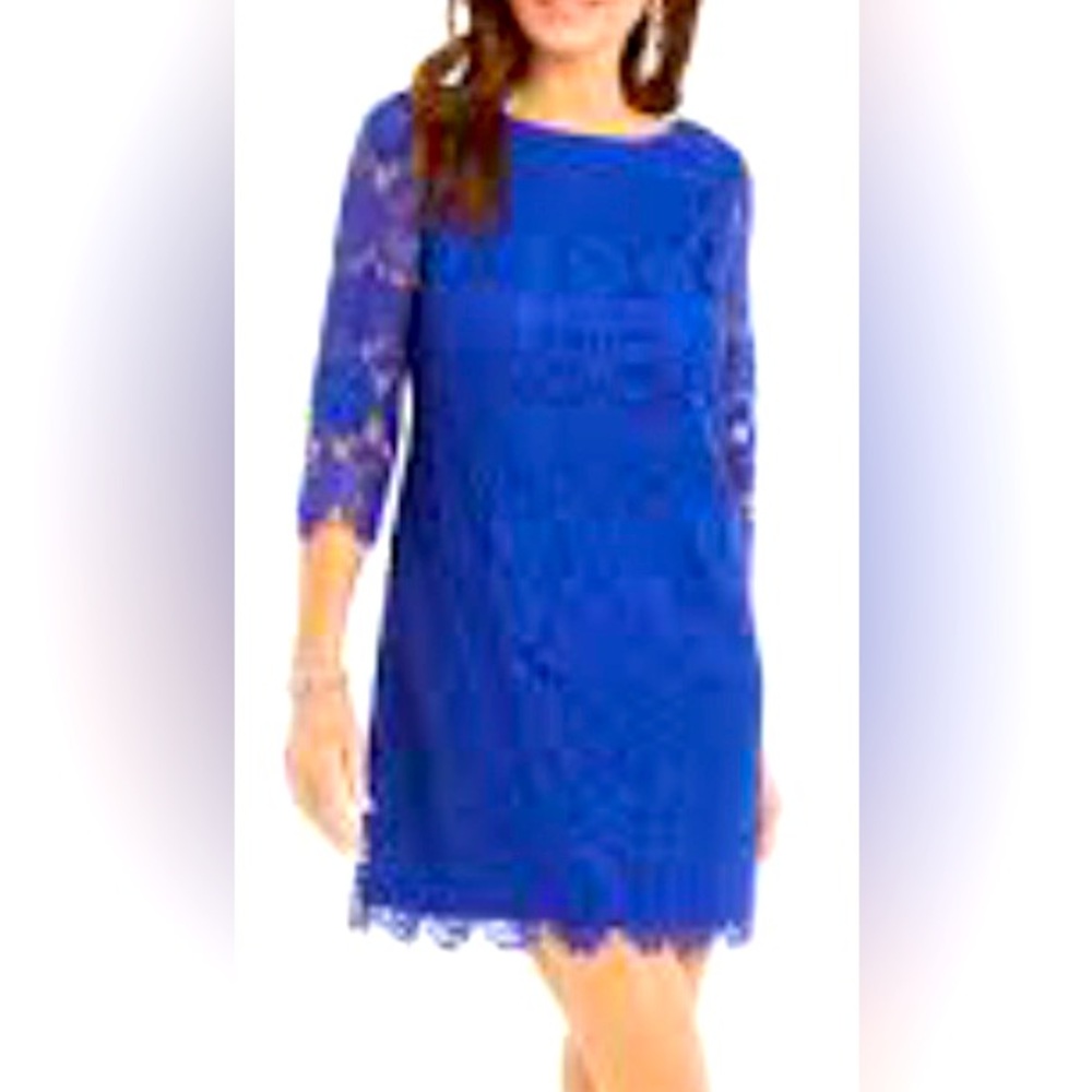 Jessica Howard Lace Shift Dress 12 Petite Blue Spring Garden Party Wedding Guest